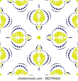 Design of Seamless pattern with floral and geometrical ornament in retro style. Vector illustration. Drawing with arabesques.