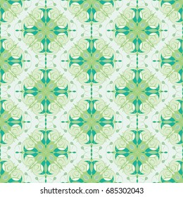 Design of Seamless pattern with floral and geometrical ornament in retro style. Vector illustration.