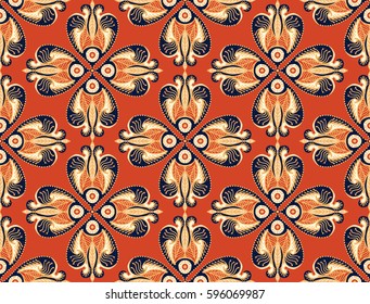 Design of Seamless pattern with floral ornament in retro style. Vector illustration. 
