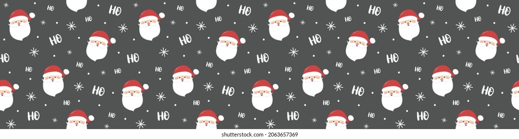 Design of a seamless pattern with funny Santa Claus. Panoramic header. Vector
