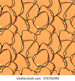 Design seamless pattern with pink rose petals in sketch style. Fashionable design with flowers petals poster print. Greeting card with roses petals. Sketch seamless background. Ornamet with petals