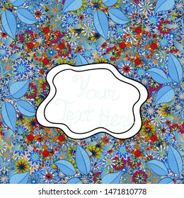 Design. Seamless pattern Print. Tender fabric pattern. Doodles blue, black and white on colors. Vector. Flat elements.