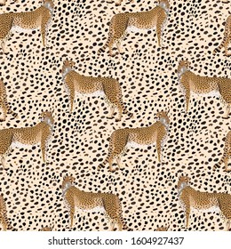 Design seamless pattern of the skin of a Cheetah. Spots print vector background illustration of wildlife, fur skin.