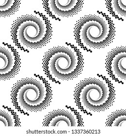 Design seamless spiral dots backdrop. Abstract monochrome background. Vector-art illustration. No gradient