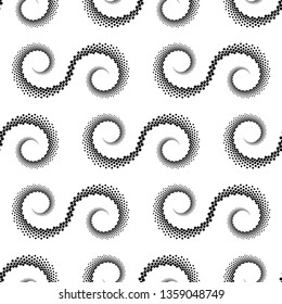 Design seamless spiral dots backdrop. Abstract monochrome background. Vector-art illustration. No gradient