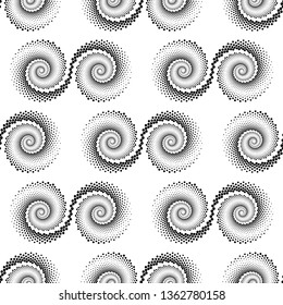 Design seamless spiral dots backdrop. Abstract monochrome background. Vector-art illustration. No gradient