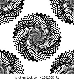 Design seamless spiral dots backdrop. Abstract monochrome background. Vector-art illustration. No gradient