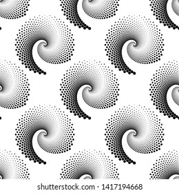 Design seamless spiral dots backdrop. Abstract monochrome background. Vector-art illustration. No gradient