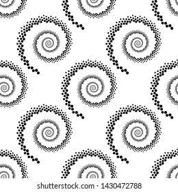 Design seamless spiral dots backdrop. Abstract monochrome background. Vector-art illustration. No gradient