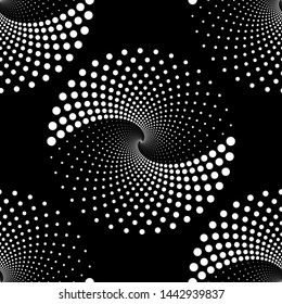 Design seamless spiral dots backdrop. Abstract monochrome background. Vector-art illustration. No gradient