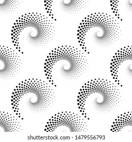 Design seamless spiral dots backdrop. Abstract monochrome background. Vector-art illustration. No gradient