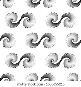 Design seamless spiral dots backdrop. Abstract monochrome background. Vector-art illustration. No gradient