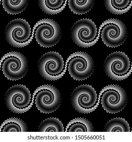Design seamless spiral dots backdrop. Abstract monochrome background. Vector-art illustration. No gradient