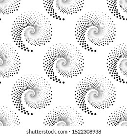 Design seamless spiral dots backdrop. Abstract monochrome background. Vector-art illustration. No gradient