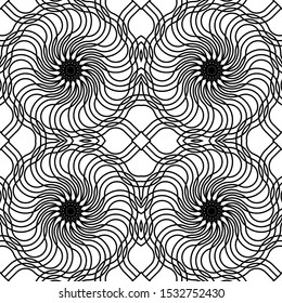 Design seamless spiral twisted backdrop. Abstract monochrome decorative background. Vector art