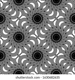 Design seamless spiral twisted backdrop. Abstract monochrome decorative background. Vector art