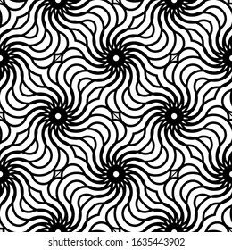 Design seamless spiral twisted backdrop. Abstract monochrome decorative background. Vector art