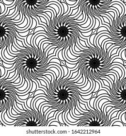 Design seamless spiral twisted backdrop. Abstract monochrome decorative background. Vector art