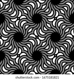 Design seamless spiral twisted backdrop. Abstract monochrome decorative background. Vector art