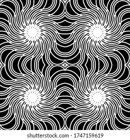 Design seamless spiral twisted backdrop. Abstract monochrome decorative background. Vector art