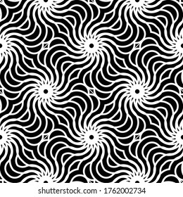 Design seamless spiral twisted backdrop. Abstract monochrome decorative background. Vector art