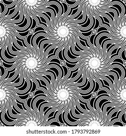 Design seamless spiral twisted backdrop. Abstract monochrome decorative background. Vector art