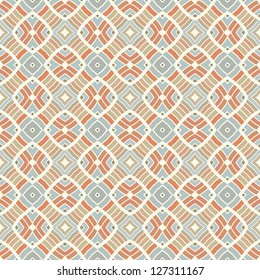 Design for seamless tiles with geometric lines and squares in pink, brown, blue, grey