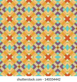 Design for seamless tiles with geometric lines and squares in orange, blue, purple, brown, green