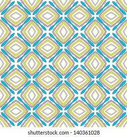Design for seamless tiles with geometric lines and squares in blue, purple, green