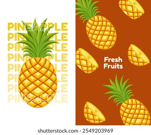 Design a seamless tropical background featuring pineapples. 