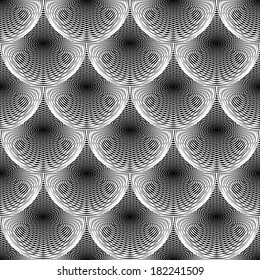 Design seamless uncolored circle geometric lines pattern. Abstract grid textured background. Vector art