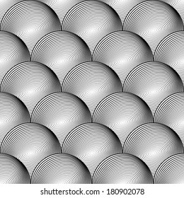 Design seamless uncolored volumetric sphere geometric lines pattern. Abstract grid textured background. Vector art