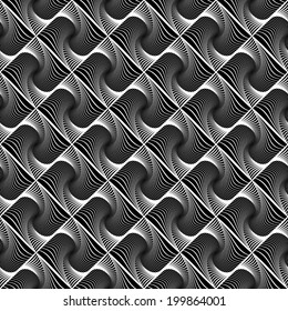 Design seamless wave diamond geometric pattern. Abstract monochrome decorative background. Speckled twisted texture. Vector art