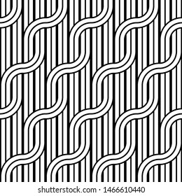 Design seamless waving pattern. Abstract monochrome interlaced background. Vector art