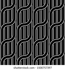 Design seamless waving pattern. Abstract monochrome interlaced background. Vector art