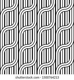 Design seamless waving pattern. Abstract monochrome interlaced background. Vector art