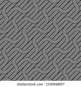 Design seamless waving pattern. Abstract monochrome interlaced background. Vector art