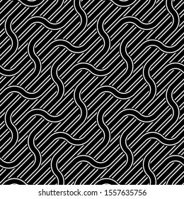 Design seamless waving pattern. Abstract monochrome interlaced background. Vector art