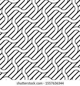 Design seamless waving pattern. Abstract monochrome interlaced background. Vector art