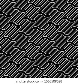 Design seamless waving pattern. Abstract monochrome interlaced background. Vector art