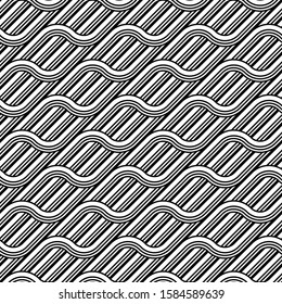 Design seamless waving pattern. Abstract monochrome interlaced background. Vector art