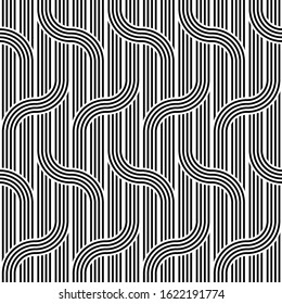 Design seamless waving pattern. Abstract monochrome interlaced background. Vector art