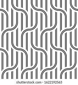 Design seamless waving pattern. Abstract monochrome interlaced background. Vector art