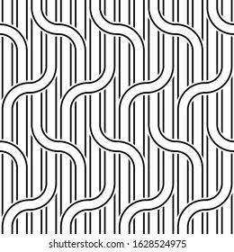 Design seamless waving pattern. Abstract monochrome interlaced background. Vector art