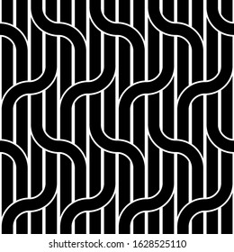 Design seamless waving pattern. Abstract monochrome interlaced background. Vector art