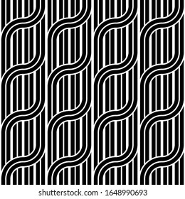 Design seamless waving pattern. Abstract monochrome interlaced background. Vector art