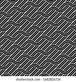 Design seamless waving pattern. Abstract monochrome interlaced background. Vector art