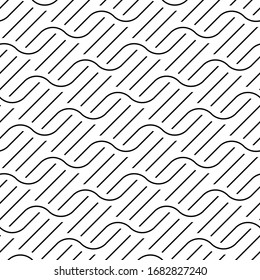 Design seamless waving pattern. Abstract monochrome interlaced background. Vector art
