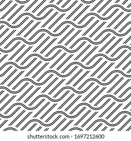 Entwurf eines nahtlosen Wellenmusters. Abstrakter monochromer Hintergrund. Vektorillustration