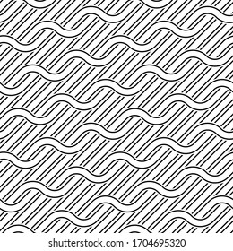 Design seamless waving pattern. Abstract monochrome interlaced background. Vector art